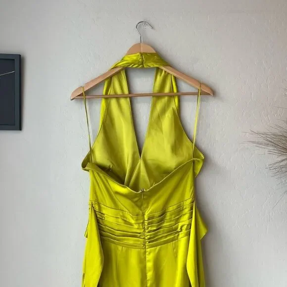 amur dixon satin halter dress AMUR Dixon Halter Dress in Citrine Green